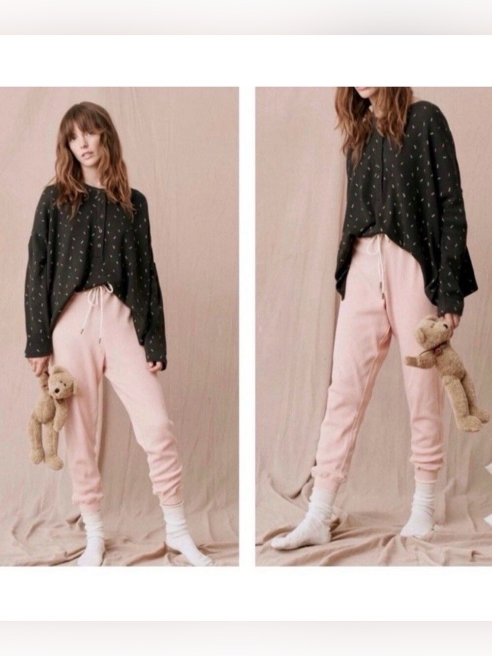 The Great Sleep Joggers 0 XS Pale Pink Thermal Knit Cotton Drawstring Waist
